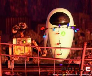 Puzzle de Wall-e y Eve contentos, mano a mano