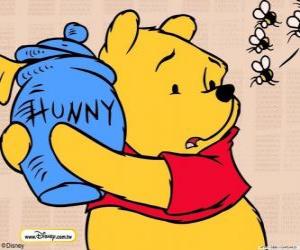 Puzzle de Winnie the Pooh con un tarro de miel apartándolo de unas abejas 