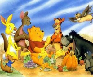 Puzzle de Winnie the Pooh y sus amigos en un picnic en el campo