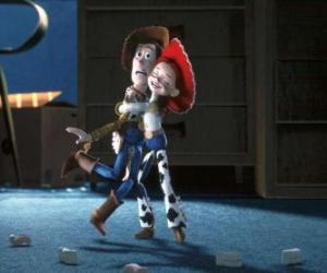 Puzzle de Woody y Jessie, los amigos vaqueros, abrazándose muy felices