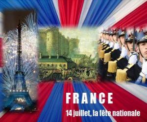 Puzzle de 14 de Julio, la fiesta nacional francesa en conmemoración de la toma de la Bastilla el 14 de julio de 1789