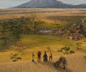 Puzzle de Alex, Marty, Melman, Gloria observan las inmensas llanuras africanas