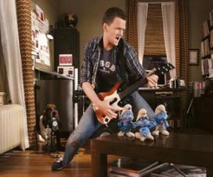 Puzzle de Algunos de los Pitufos cantando con el humano que les ayuda. - Los Pitufos, película -