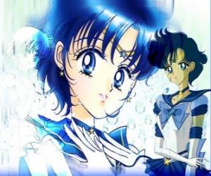 Puzzle de Ami Mizuno o Amy puede convertirse en Sailor Mercury, Guerrero o Princesa Mercurio