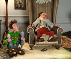 Puzzle de Arthur Christmas junto a su abuelo