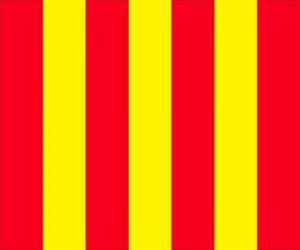 Puzzle de Bandera amarilla con franjas rojas para avisar a los conductores que la pista está resbaladiza
