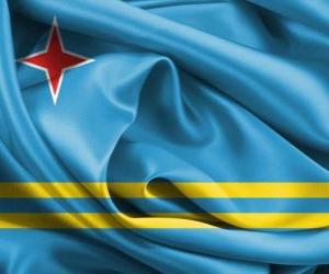 Puzzle de Bandera de Aruba, territorio autónomo del Reino de los Países Bajos en el Caribe