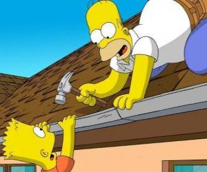 Puzzle de Bart queda colgado del tejado cuando ayudaba a su padre Homer a repararlo