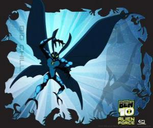 Puzzle de Big Chill o Frío como una polilla alienígena de fuerza sobrehumana, con alas y antenas que puede llegar a ser invisible