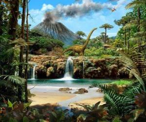 Puzzle de Bonito paisaje con dinosaurios