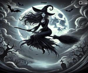 Puzzle de Bruja volando en su escoba