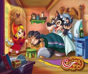 Puzzle de Caperucita Roja entra en la casa de la abuela
