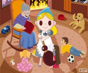 Puzzle de Cenicienta. La hermosa joven con la escoba