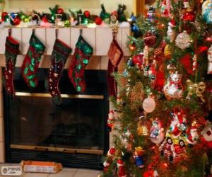 Puzzle de Chimenea decorada para navidad