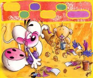 Puzzle de Diddl, un ratoncito blanco saltador con grandes orejas y los pies muy grandes