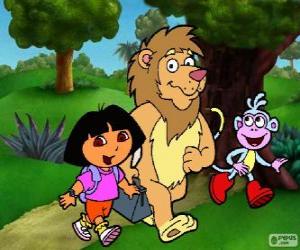 Puzzle de Dora, Botas y el león en el parque