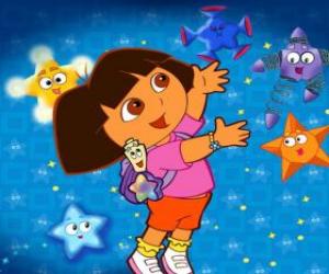 Puzzle de Dora jugando con unas estrellas