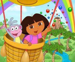 Puzzle de Dora la exploradora y su amigo el mono Botas en globo