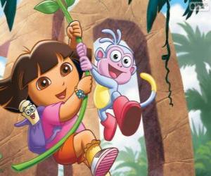 Puzzle de Dora y Botas en una de sus aventuras