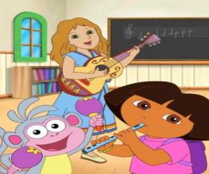 Puzzle de Dora y el mono Botas en una clase de música