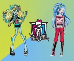 Puzzle de Dos alumnas de Monster High, Lagoona Blue y  Ghoulia Yelps