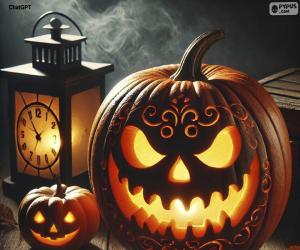 Puzzle de Dos tenebrosas calabazas de Halloween