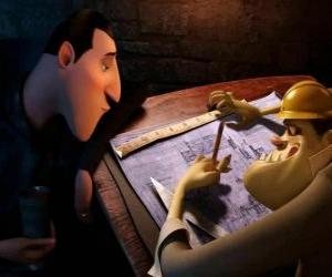 Puzzle de Drácula revisando los planos del  Hotel Transylvania