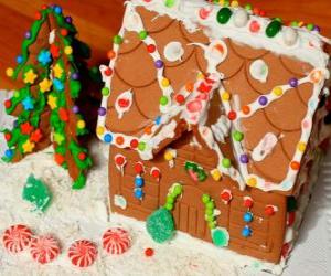 Puzzle de Dulce y bonito adorno navideño, una casita de pan de jenjibre