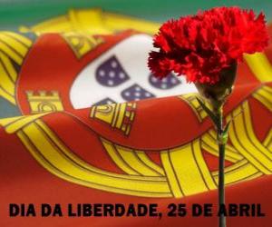 Puzzle de Día de la Libertad, 25 de abril, fiesta nacional de Portugal en conmemoración de la Revolución de los Claveles de 1974