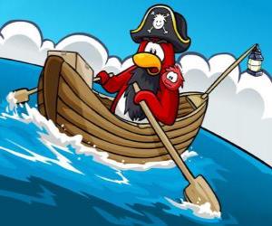 Puzzle de El Capitán Rockhopper y su mascota en su barca en el Club Penguin