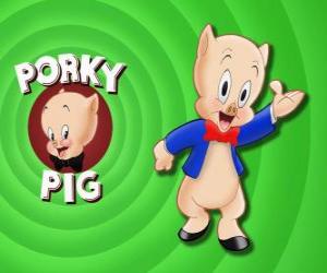Puzzle de El cerdito Porky, un personage de dibujos animados en Loonely Tunes de la Warner Bros