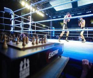 Puzzle de El chess boxing, es un deporte híbrido que combina el ajedrez y el boxeo.