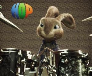 Puzzle de El conejo Hop con las baquetas para tocar música con la batería