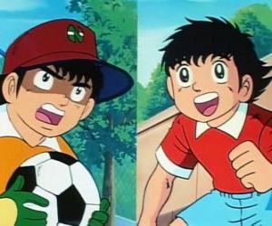 Puzzle de El futbolista Oliver y su amigo Benji que juega de guardameta