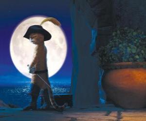 Puzzle de El Gato con Botas en una noche de luna llena