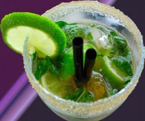 Puzzle de El mojito es un popular cóctel originario de Cuba, compuesto de ron, azúcar (o jarabe de azúcar), lima, menta o hierba buena y agua con gas.