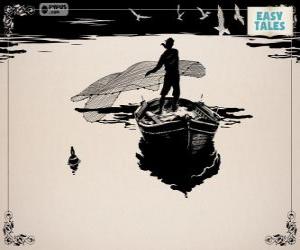 Puzzle de El pescador pescando con su vieja barca