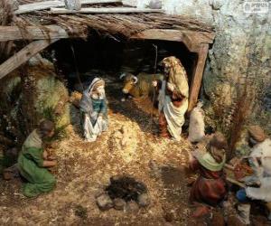 Puzzle de Escena del Nacimiento de Jesús en un establo cerca de Belén