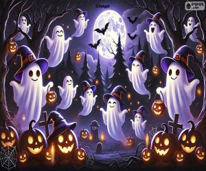 Puzzle de fantasmas en un bosque oscuro