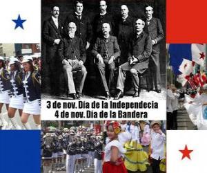 Puzzle de Fiestas nacionales de Panamá. 3 de noviembre, Día de la Independencia. 4 de noviembre, Día de la Bandera
