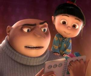 Puzzle de Gru, el villano leyendo un cuento con la pequeña niña Agnes