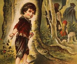 Puzzle de Hansel va tirando unas piedrecitas blancas para encontrar el camino de vuelta a casa