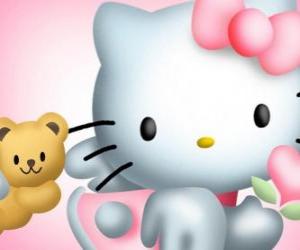 Puzzle de Hello Kitty junto a su osito de peluche Tiny Chum
