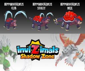 Puzzle de Hipporockamus Cub, Hipporockamus Scout, Hipporockamus Max. Invizimals La otra dimensión. Un formidable guerrero de enorme tamaño y fuertes patas que se pasa todo el día llorando