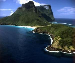 Puzzle de Islas de Lord Howe, este archipiélago es un ejemplo de la generación de un conjunto de islas oceánicas aisladas por una actividad volcánica submarina. Australia.
