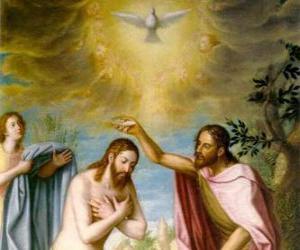 Puzzle de Jesús es bautizado por Juan el Bautista en el río Jordán