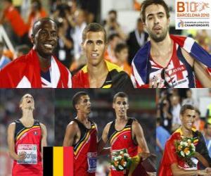Puzzle de Kevin Borlée campeón de 400 m, Michael Bingham y Martyn Rooney (2º y 3ero) de los Campeonatos de Europa de atletismo Barcelona 2010
