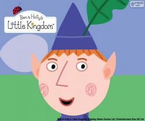 Puzzle de La cara del elfo Ben y su sombrero triangular con la hoja de roble