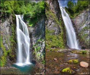 Puzzle de la cascada del Saut deth Pish, de entre 25 y 30 metros de altura el Valle de Arán, Cataluña, España. 