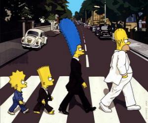 Puzzle de La familia Simpson muy elegantes cruzando la calle